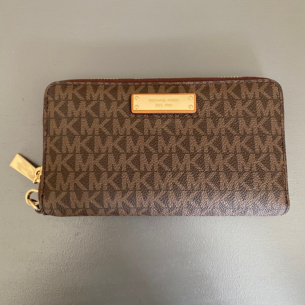 Michael Kors large logo leather wristlet